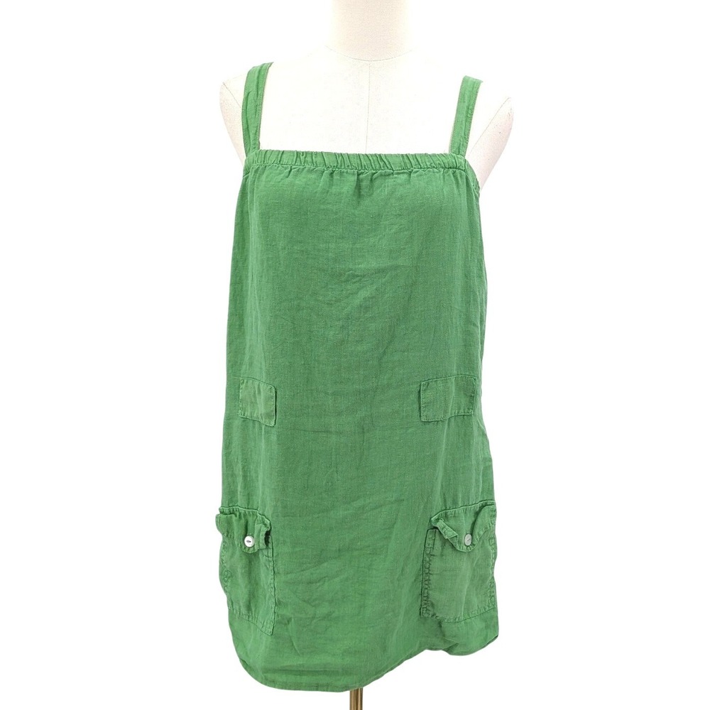 Linen Shift‎ Dress Utility Pockets Green Dragon Cali Made Size M